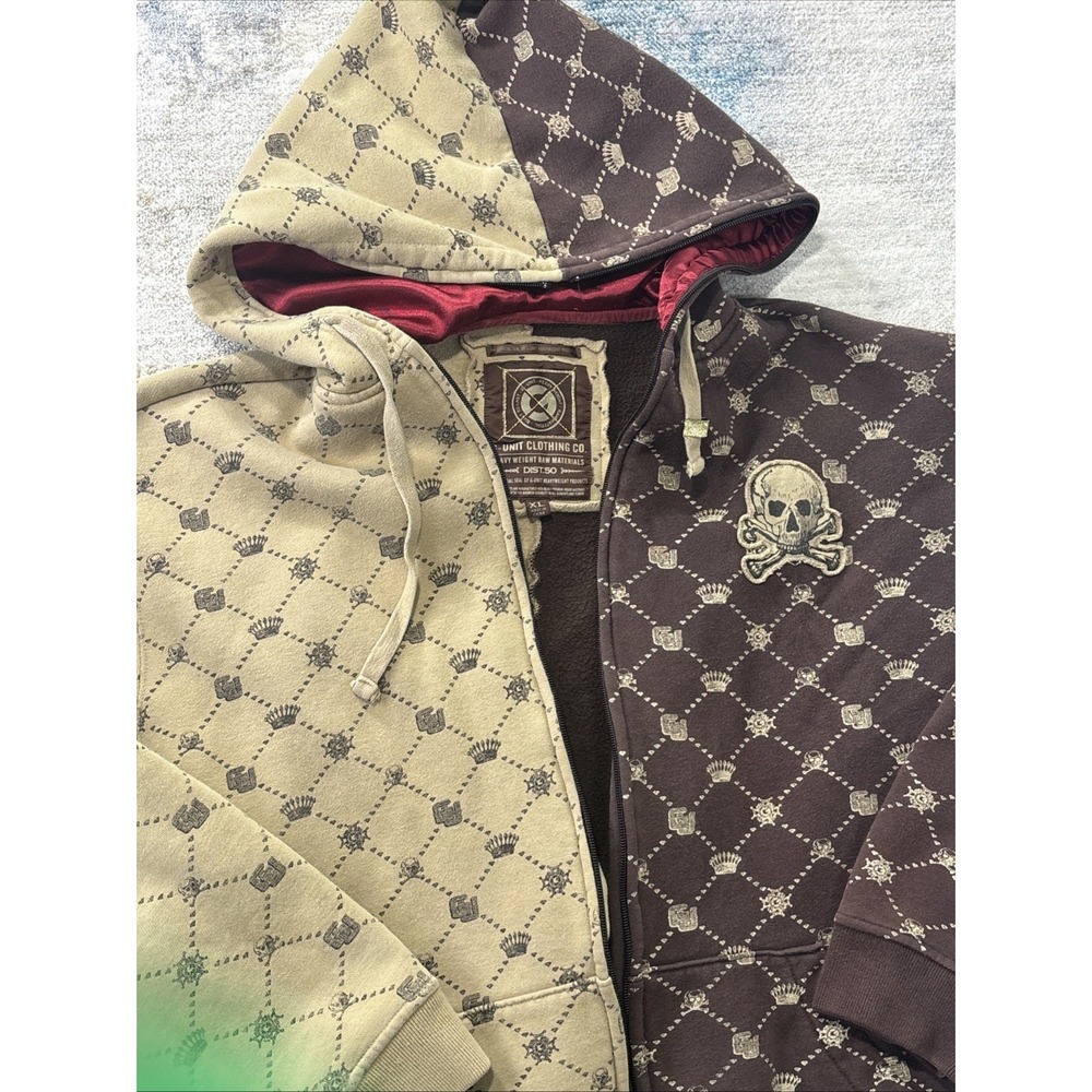 Y2K G-Unit Full Zip Hoodie Men's XL Brown Tan Skull Streetwear Distressed